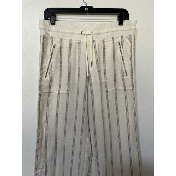 Athleta Cabo Tide Wide Leg 100% Linen Stripe Pants Size 8 White Coastal Beachy - Picture 5 of 8